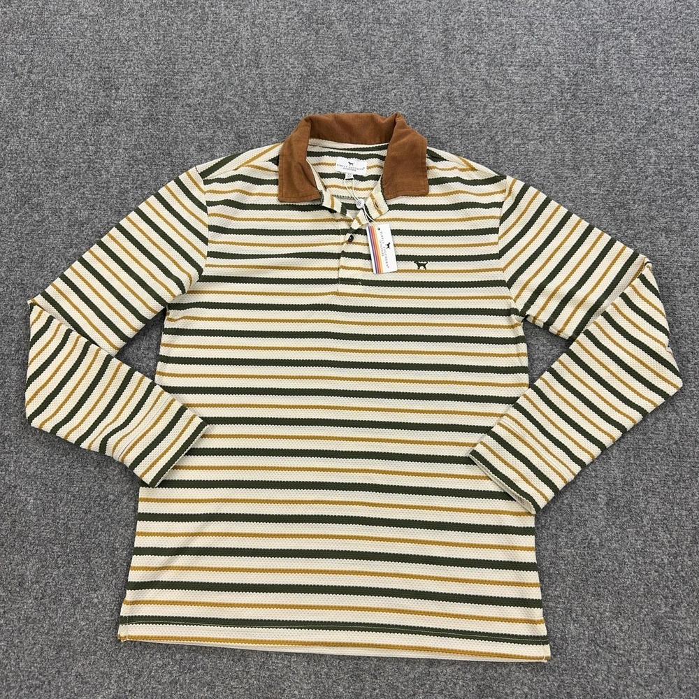 Simply Southern Outfitters Polo Shirt Mens M Green Striped Long Sleeve Polyester
